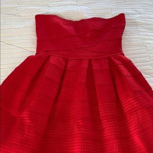 Red strapless dress